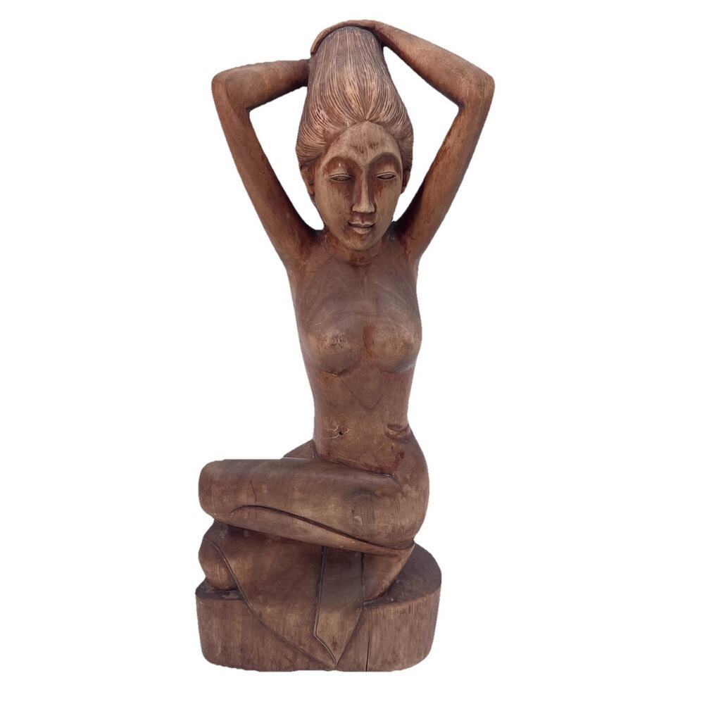 Vintage Balinese Hand Carved Wood Posing Woman Statue Bali Indonesian Art - Picture 1 of 8